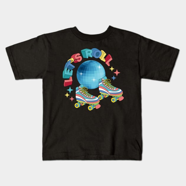 Lets Roll - Roller Skates Kids T-Shirt by Designoholic